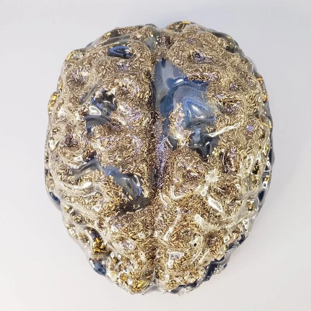 Resin Human Brain Blue Cerebrum Glitter Handemade Halloween Decor Spooky Creepy